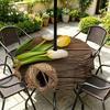 Outdoor Round Tablecloth With Umbrella Hole Waterproof Oil-Resistant Patio Dining Cover Deck Garden Terrace