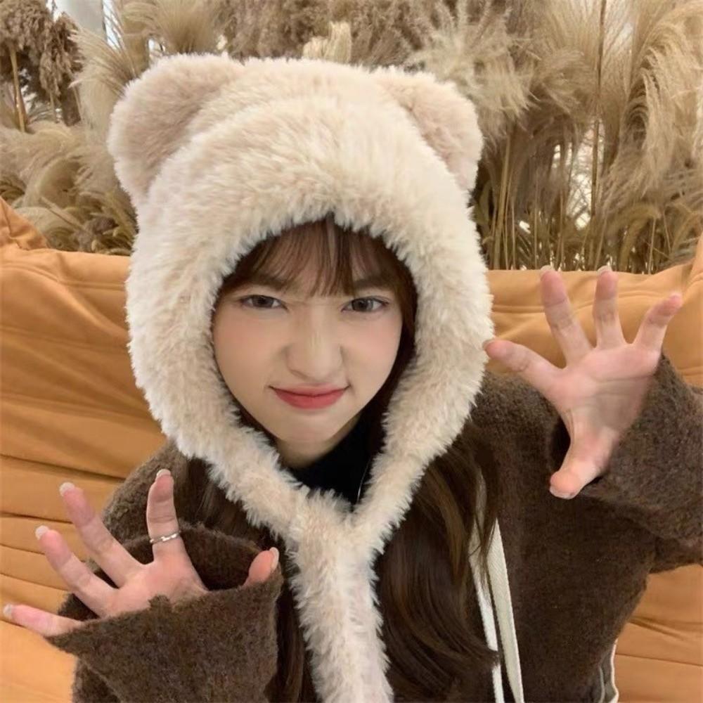 Bear Ear Knitted Woolen Hat Cold-proof Ear Protection Cap Cute Winter Bomber Hat  Outdoor