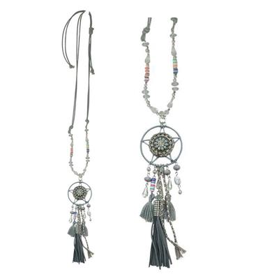 [Q5938] - Gray 'Boho' Long Necklace (dreamcatcher) - 90 Cm - 16x5 Cm