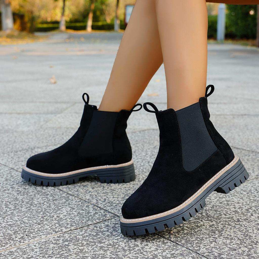 Fashion Women's Round-Toe Low-Top Boots Large-Sized Sleeve Fashion Short Boot for Spring And Autumn