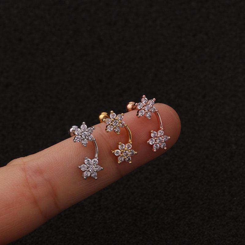 Kreativní náušnice s dlouhým uchem z nerezové oceli s kytičkami ze zirkonu