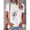 European Sizes Women's Soft Pastel Beige T-Shirt - Lightweight Semi-Sheer Casual Everyday Top with Floral-like Dandelion Print