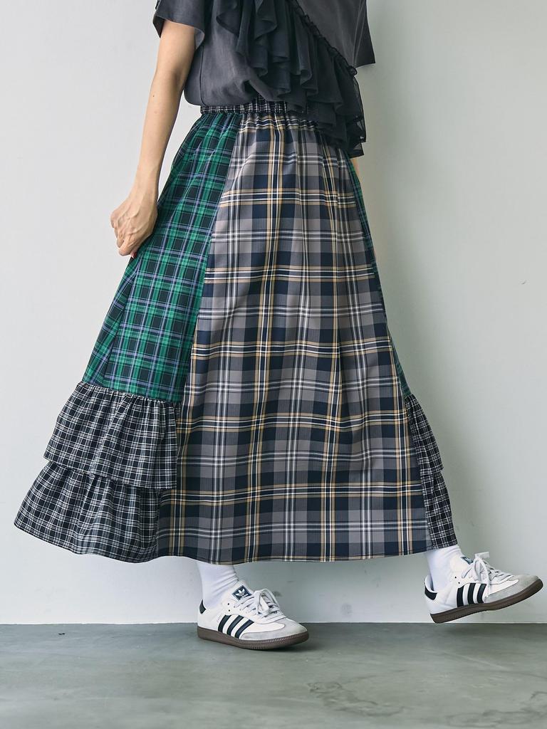 Cohen Check Patchwork Tiered Skirt (Kelly) 76706460237 6500 KELLY (65) FREE