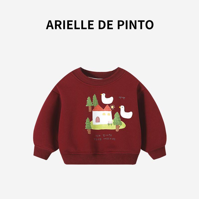 French Arielle De Pinto Girls' Fleece Sweatshirt Autumn and Winter New Baby Top Kidsren's Long-Sleeved T-Shirt