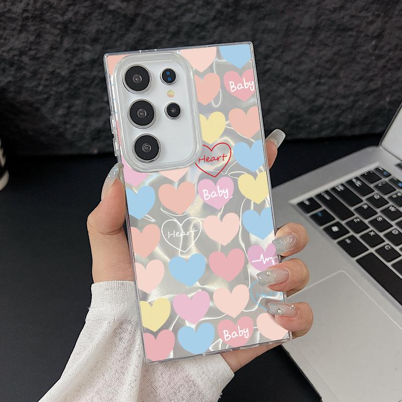 Handyhülle mit Glitzer-Feder-Print und Farbe „Love Hearts“ für Samsung S25 Ultra S24 FE S23 A16 A36 A55 A56 A35 A15, schlanke, stoßfeste PC-Rückseite mit Glitzer