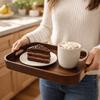 Polished Walnut Tea Tray Hollowed-out Handle Breakfast Serving Tray Tea Serving Plate  Desserts