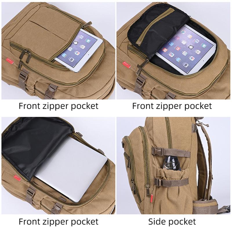 Waist Support Extra Durable 50L Canvas Backpack Men's Large-Capacity Outdoor Backpack Durable Travel Pack
