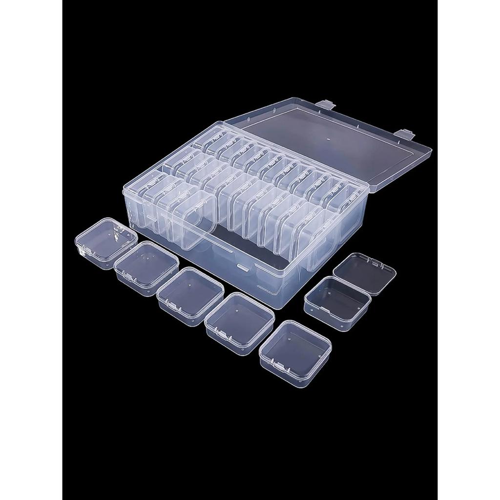 1 Set Of 30pcs Transparent Plastic Storage Box Mini Small Grid With Lid Square Jewelry Pearls And Miscellaneous Items Separated
