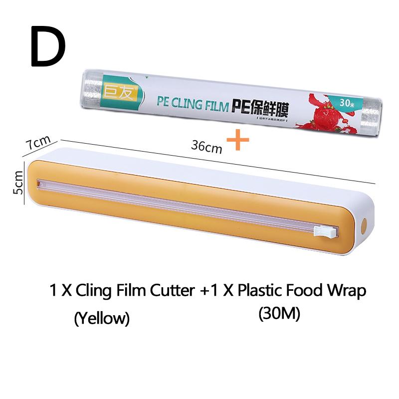 Plastic Wrap Dispenser with Slide Cutter Reusable Food Wrap Cutter Household Cling Film Cutter Refillable Cling Film Dispenser