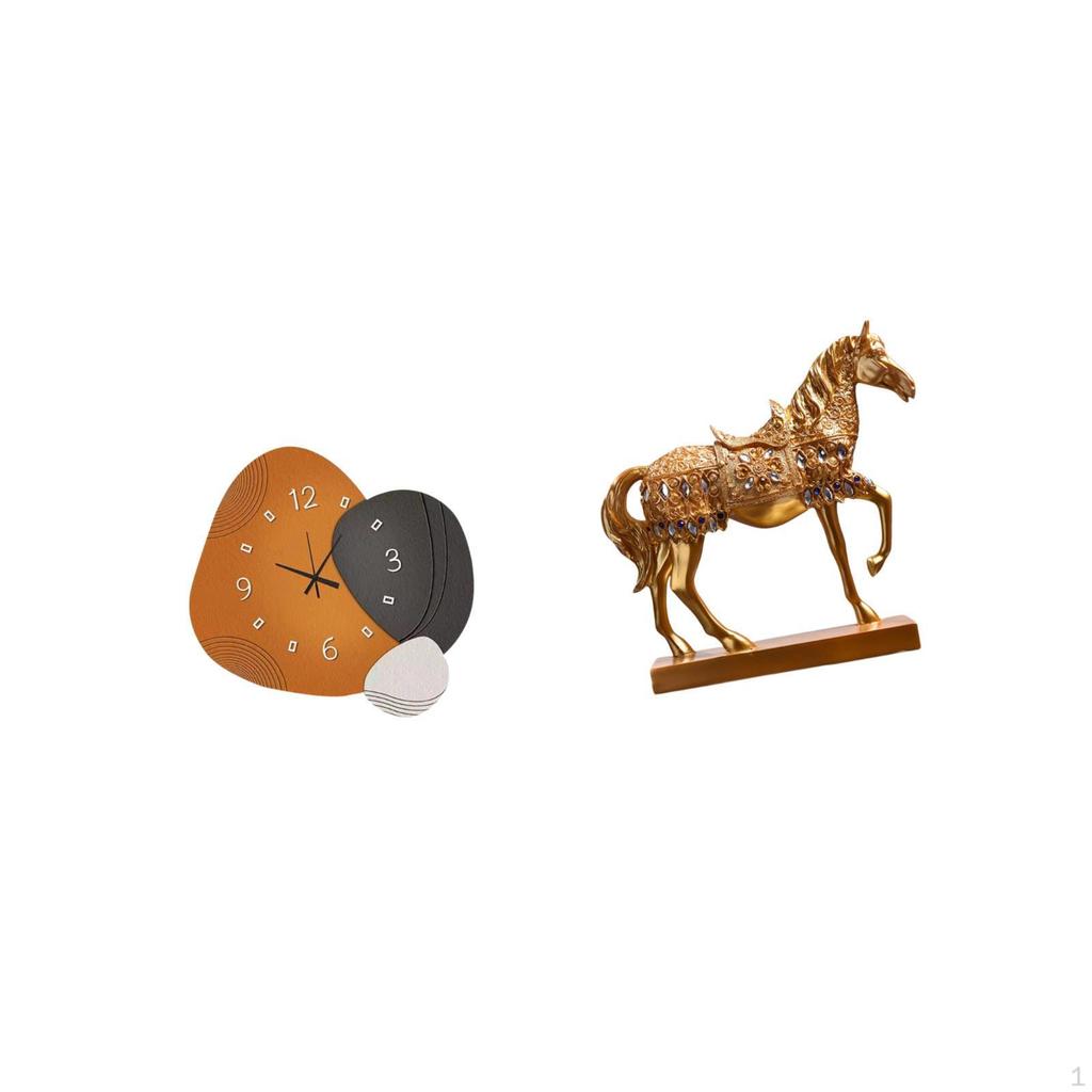 Modern Horse Wall Clock Sculpture Decorative Art Ornament Resin Figurine Engraved Animal Statue for
