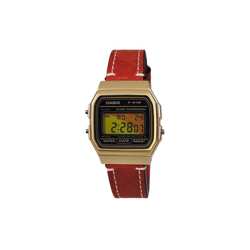 CASIO Customized watch modified series golden resin case classic retro small square watch F-91WM-9A F-91WM-9A(Watch5-GaiZhuang-ChiHeYaoYe)