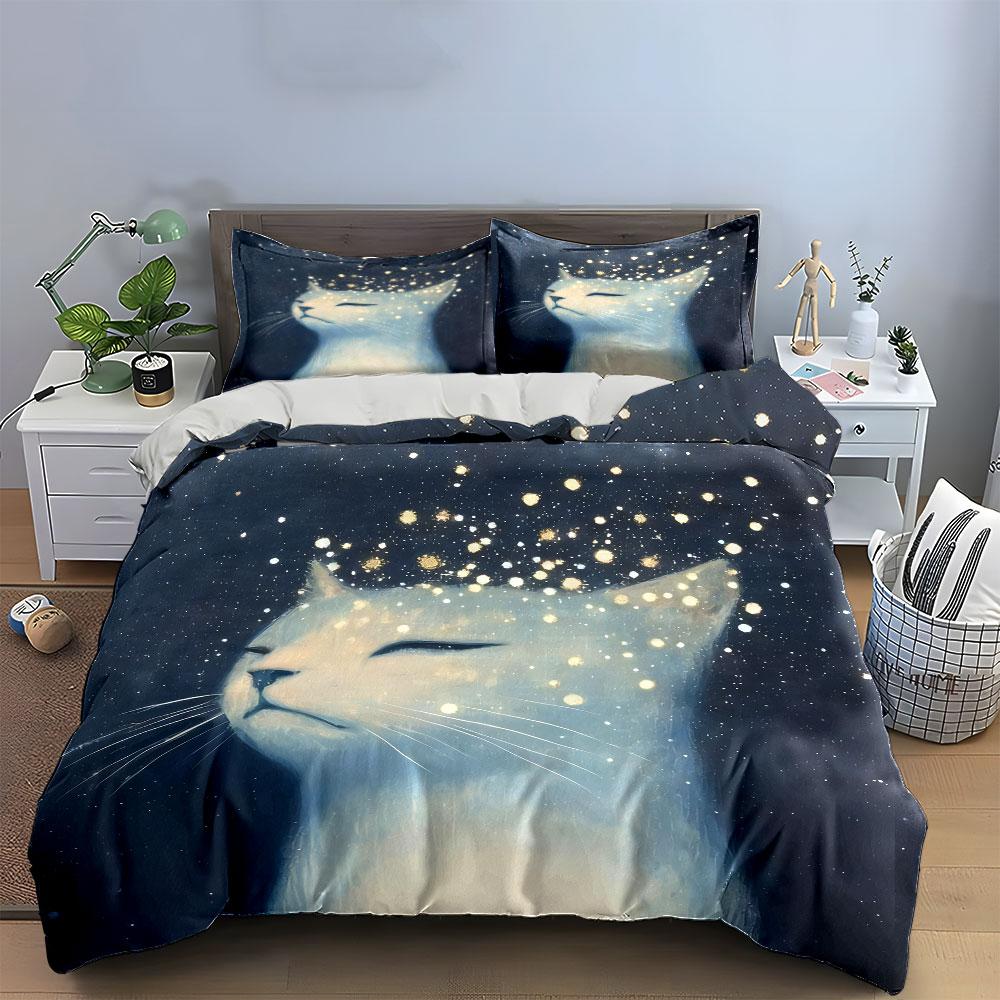 Celestial Cat Art Three-Piece Set Soft Comfortable Duvet Cover Bedding Set Included 1*Duvet Cover & 2*Pillowcases, Gift