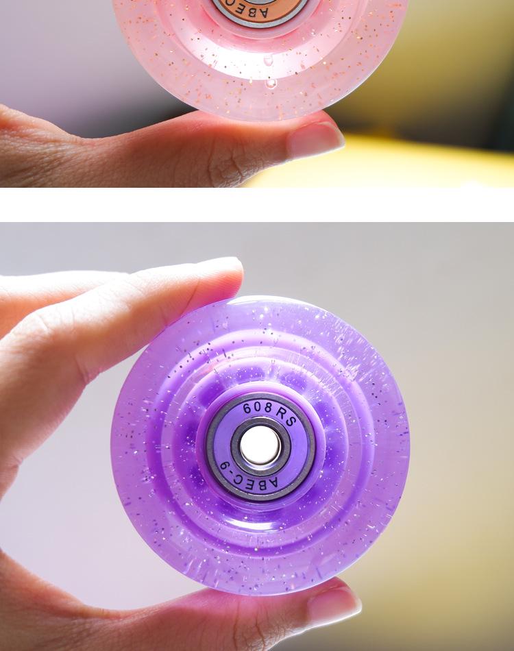 Sequined Pink Double-Row Roller Skates with Transparent Non-Luminous Wheels