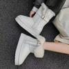 Nieuwe witte leren wollen middelhoge sneeuwschoenen dames winter gesp fleece warm dikke zool pluizige laarzen