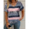 2025 Nuova T-shirt da Donna a Righe a Quadri Stampa 3D T-shirt Moda Donna Casual Scollo a V Manica Corta Top Magliette Abbigliamento Femminile Quotidiano