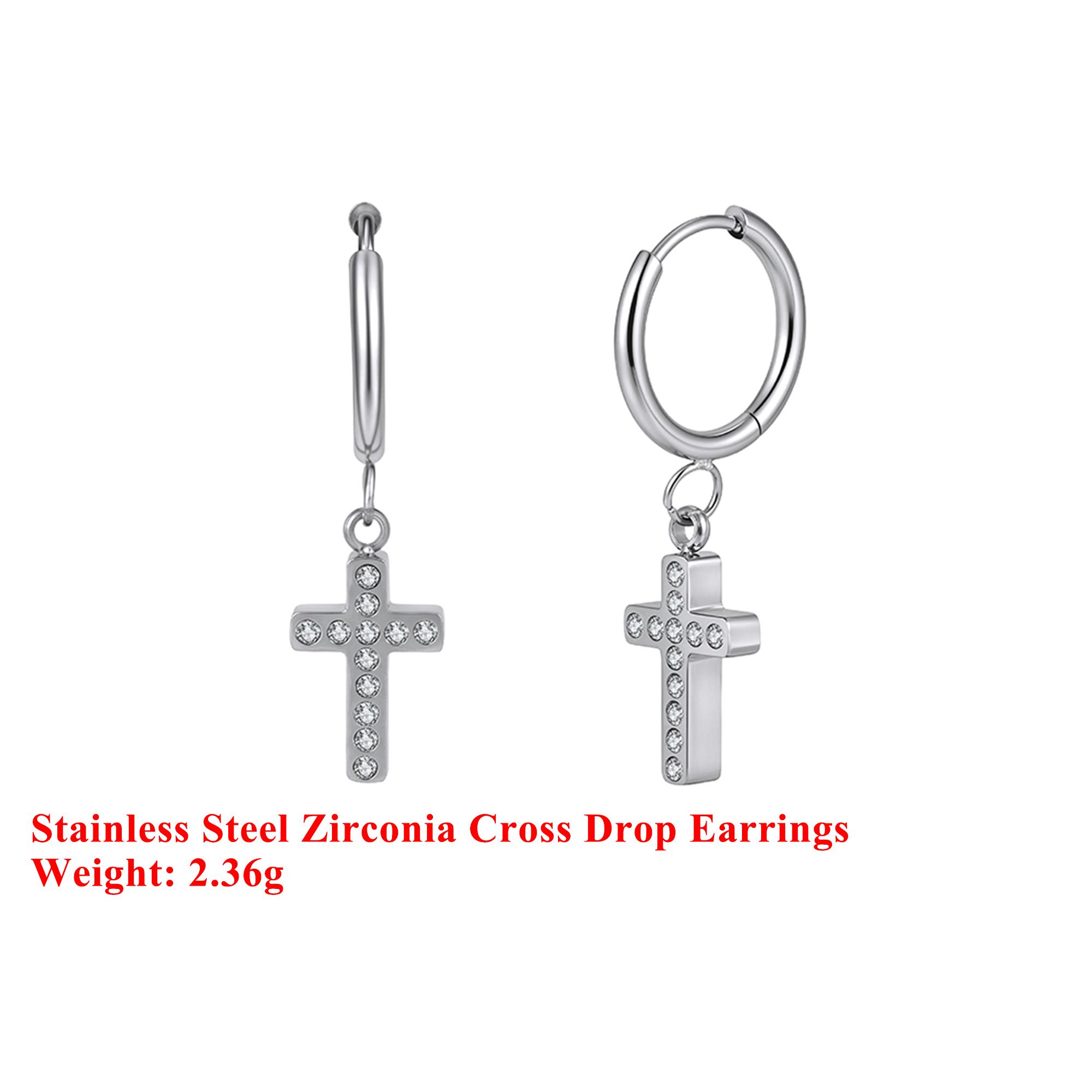 

Effie Queen Stainless Steel 18k Gold & Zirconia Cross Drop Earrings Religious Jewelry for Women Anniversary Day Wearing STKE06 серебряный