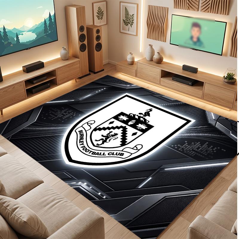 Burnley Football Print Crystal Velvet Rug, Comfortable Water Absorbent Non Slip Indoor Floor Carpet