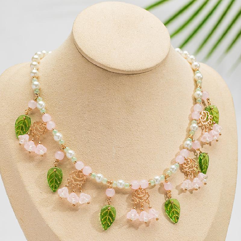 

Винтажные китайские имитации жемчужного листа подвесное ожерелье чокер для женщин ханьфу косплей аксессуары