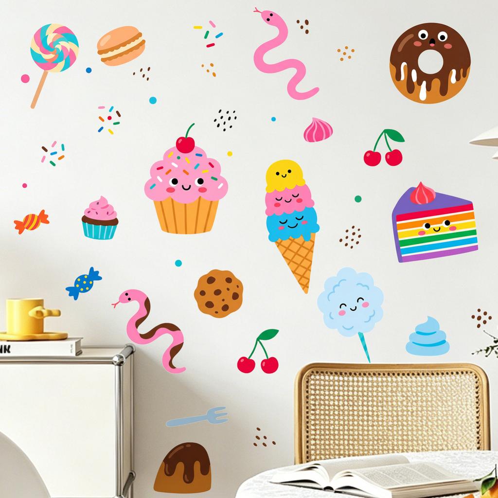 Watercolor Dessert Wall Decals for Living Room Kids Bedroom Kitchen Cabinet Home Decor