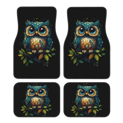 4pcs Premium Owl Print Car Floor Mats - Durable, Non-Slip And Easy To Clean Polyester, Fits All Car Interior Accessories, Fits Suvs And Trucks