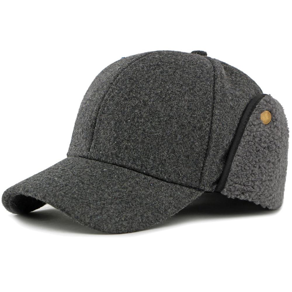 HT5009 Baseball Cap New Autumn Winter Caps for Men Thick Warm Snow Ski Earflap Cap Fleece Lined Wool Baseball Hat Father Dad Hat