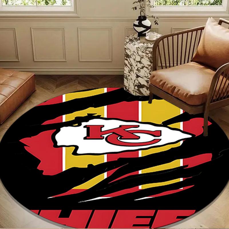 Tapis rond motif Kansas City Chiefs, Tapis circulaire antidérapant Tapis de chaise Pour salon, Chambre à coucher, Paillasson décoration de maison Cadeau Cadeaux de Noël