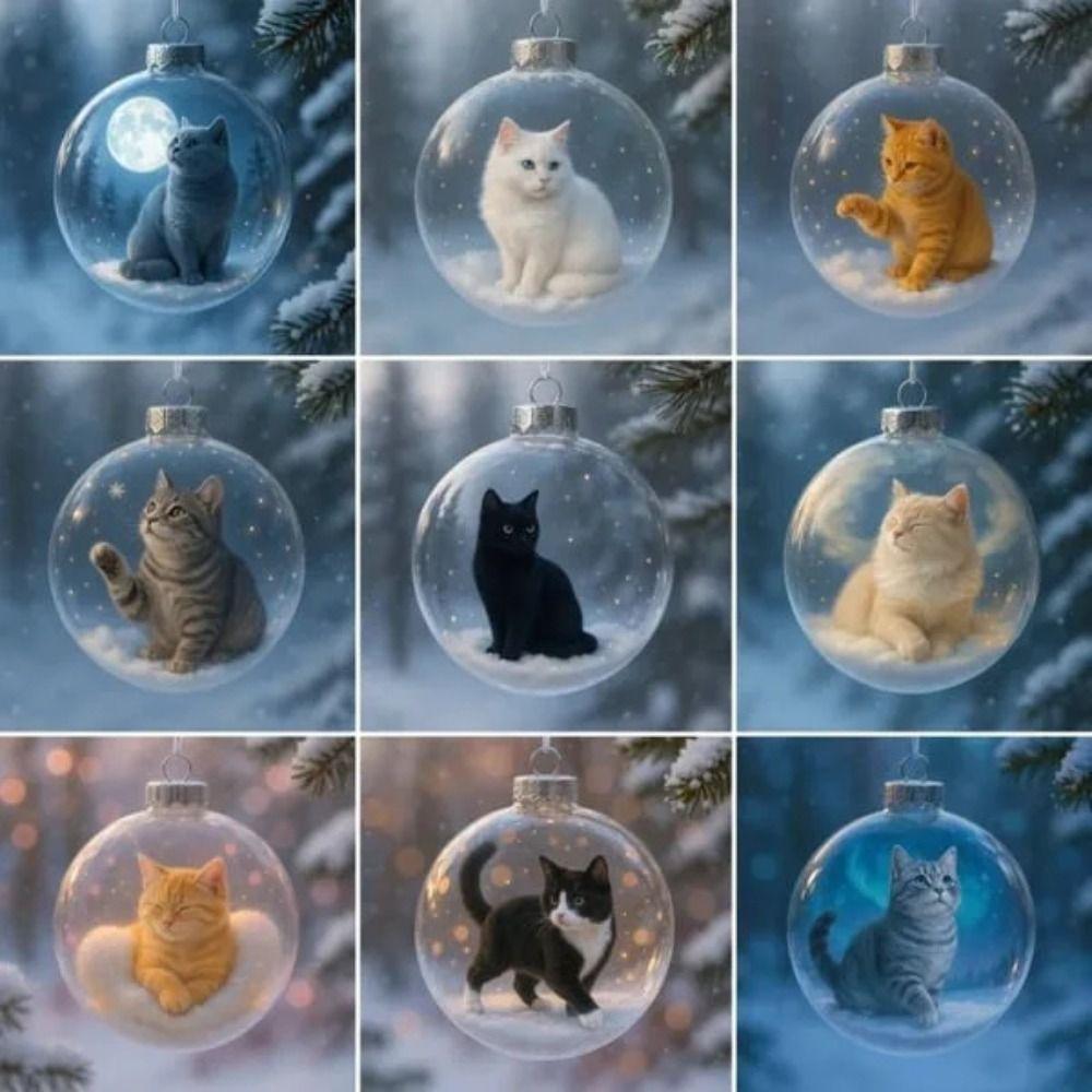 New Plastic Cat Ornament DIY Replacement Caps Acrylic Bauble Solid Color Creative Hanging Balls New Year