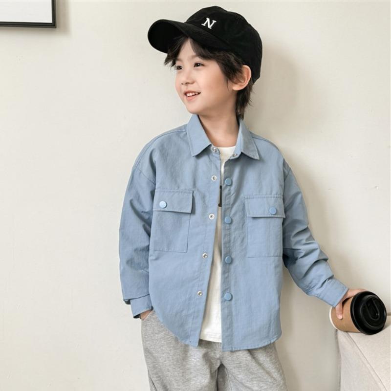 Spring and Autumn Boys New Loose Casual Solid Color Outer Shirt