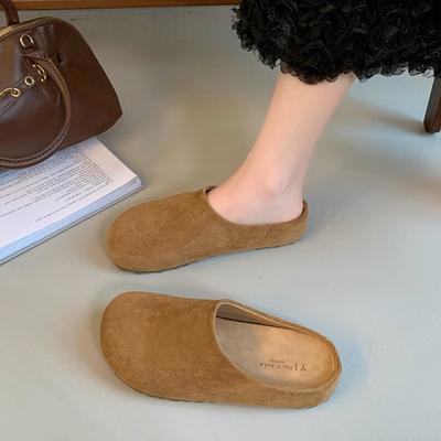 Baotou Half Slippers Women's  New Thick Bottom Overlay Half Slippers Flat Shoes Cowhide Facial Leather Mule Shoes