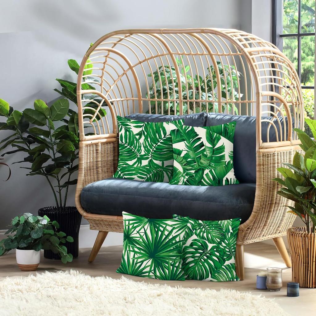 4Pcs Tropical Leaf Monstera Palm Printed Pillow Cover Polyester Cushion Case 2D Flat Printing Pillowcase Jungle Nature Look