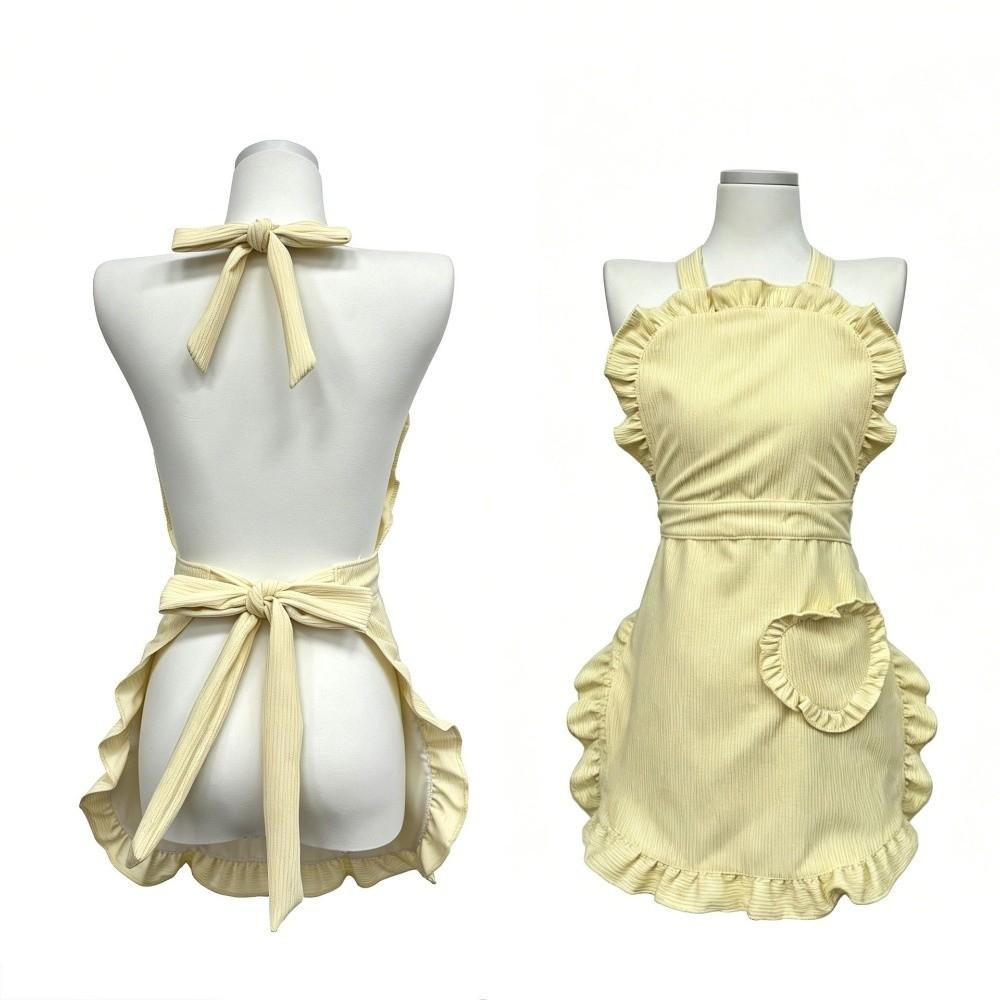 Heart-Shaped Pocket Cooking Apron Plain Design Short Waitress Apron  Home Use