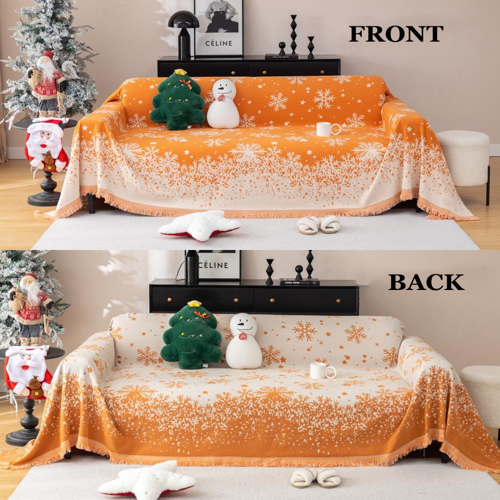 Christmas Sofa Cover Christmas Yarn-Dyed Snowflake Towel Four Seasons Universal Full Cover Anti-Slip Sofa Cover Festive Blankets