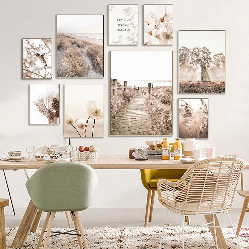 Nature Scenery Poster Canvas Painting Prints Reed Beach Pine Bird Magnolia Flower Nordic Wall Art Decoration Home Wall Art Decor