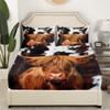 Homewish Highland Cattle Fitted Sheet Twin,Cow Fur Bedding Set 2pcs for Kids Teens Adult Room Decor,Farmhouse Animals Cowhide Bed Cover Black White