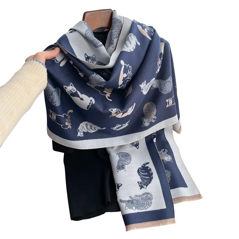 Autumn And Winter Animals, Cats, Sweet And Cute Ladies, Imitation Cashmere Warm Scarf, High-End Air Conditioner Shawl Scarf