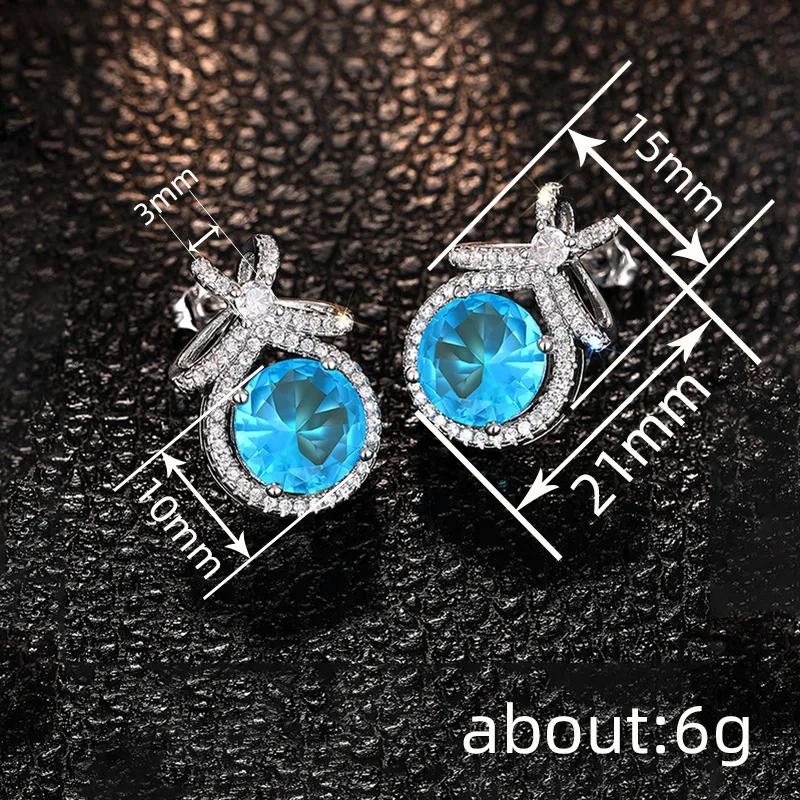 Sweet And Luxurious Jewelry, European And American Sparkling Personality, Bride'S Wedding, Blue Zircon Earrings