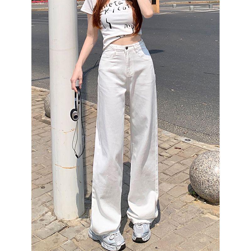 Spring 2024: Women s White High-Waisted Wide-Leg Jeans - Versatile, Loose, Floor-Length, Flattering Drape. Extra Large