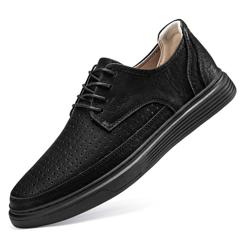Fashion 2025 Big Size Leather Lace-up Casual Shoes for Men Air Cushion Platform Shoes with Perforated Design Comfortable Walking Shoes
