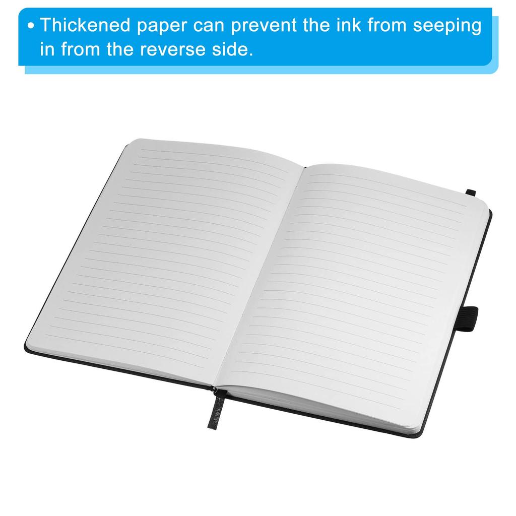 PATIKIL A5 Lined Journal 160 80Gsm Thick Lined 210 x with Pen for and Black Notebook, Pages, Paper, 145mm, Hardcover, Loop, Work, Office, Writing,