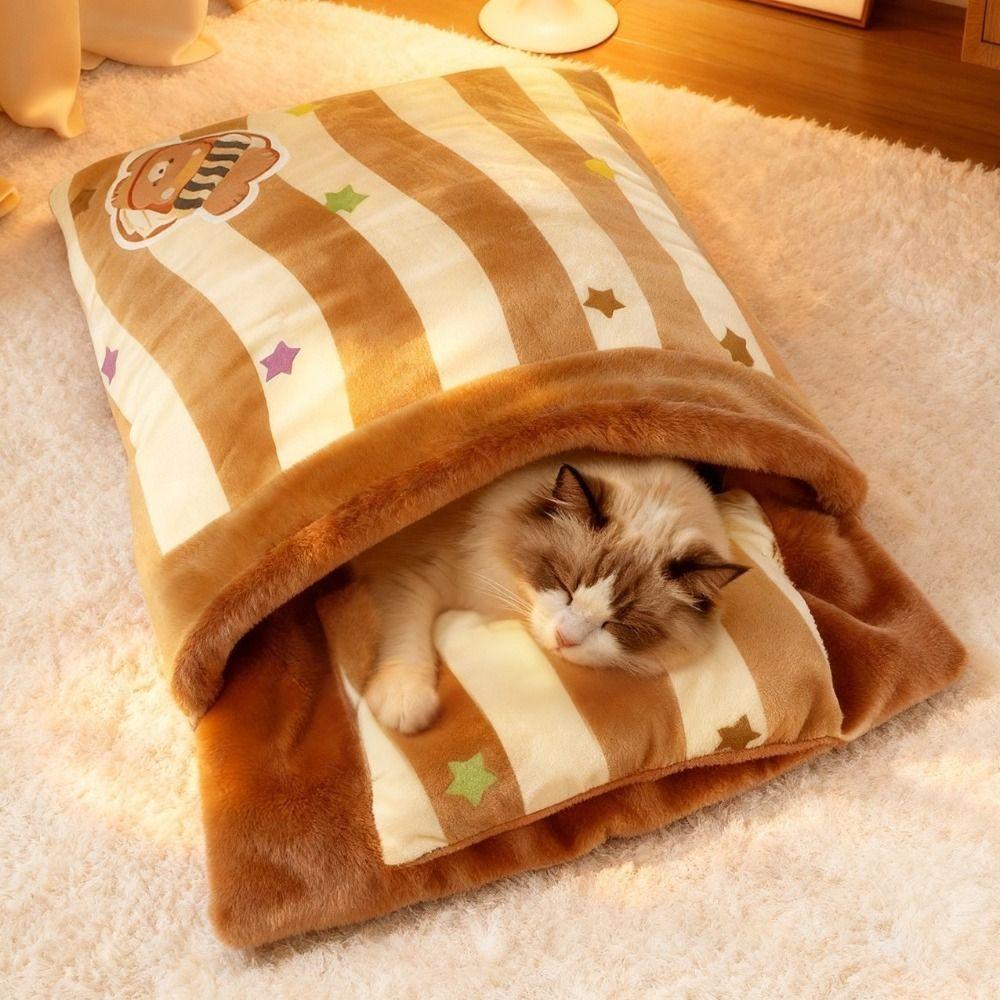 Semi-Enclosed Cat Nest Bed Warm Pet Tunnel Bag Cat Sleeping Bed Cat Cave Bed Winter