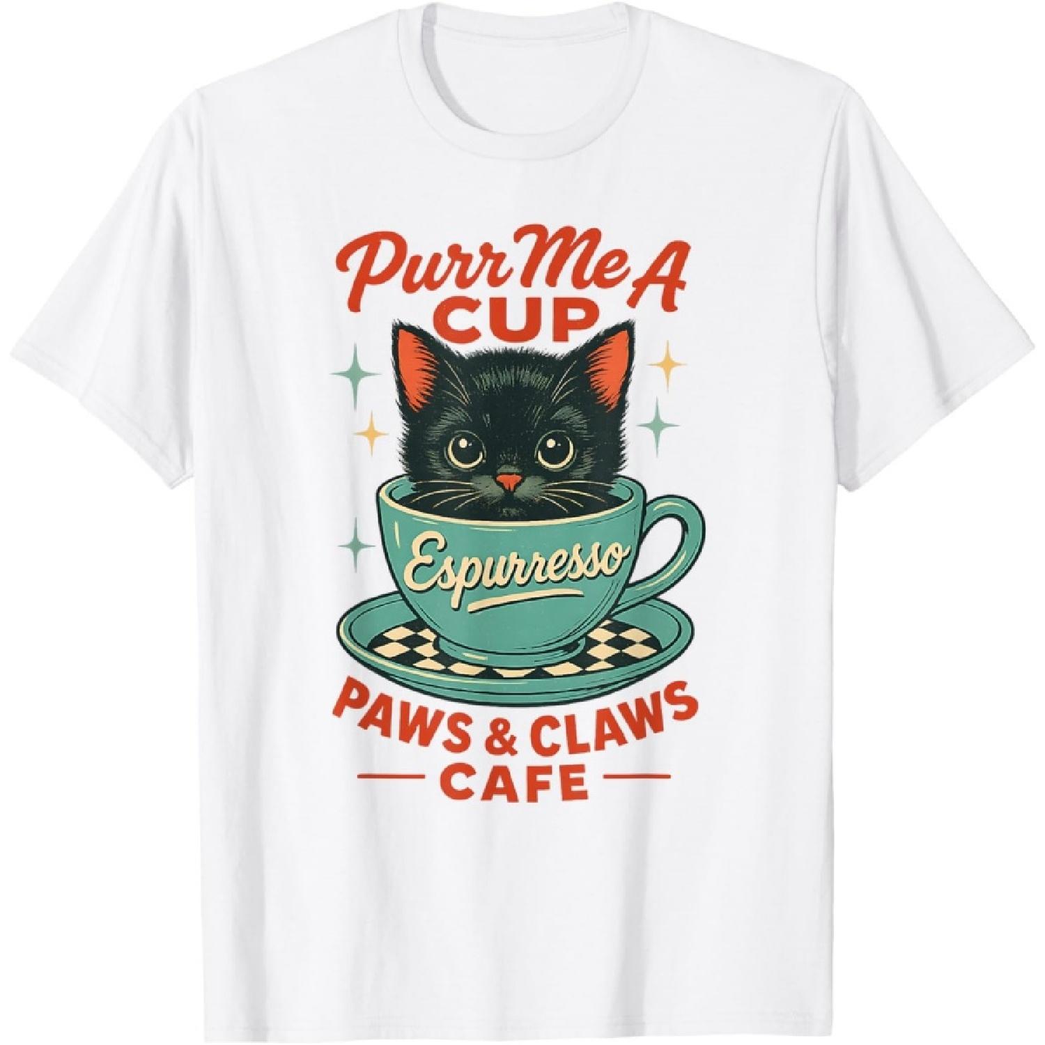 Espurresso Cat Coffee Pun Retro Cafe Humor Design T-Shirt XXXXXL белый