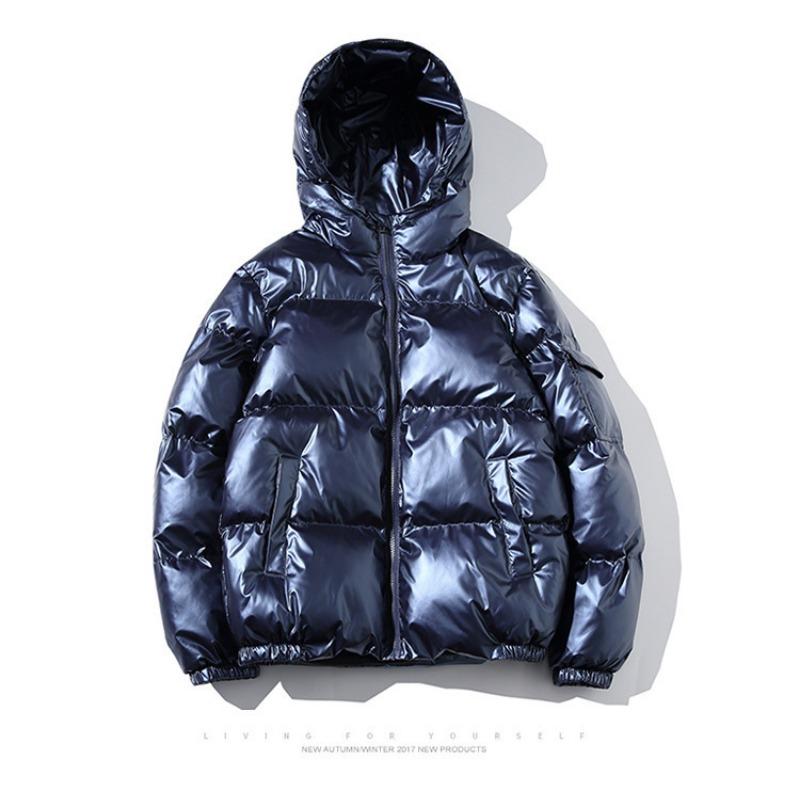 Wintermode Verdickte Kapuze Lockere Glänzende Baumwollgepolsterte Kleidung Herren Breiter Port Wind Lockere Lässige Brotkleidung Baumwollgepolsterte Jacke