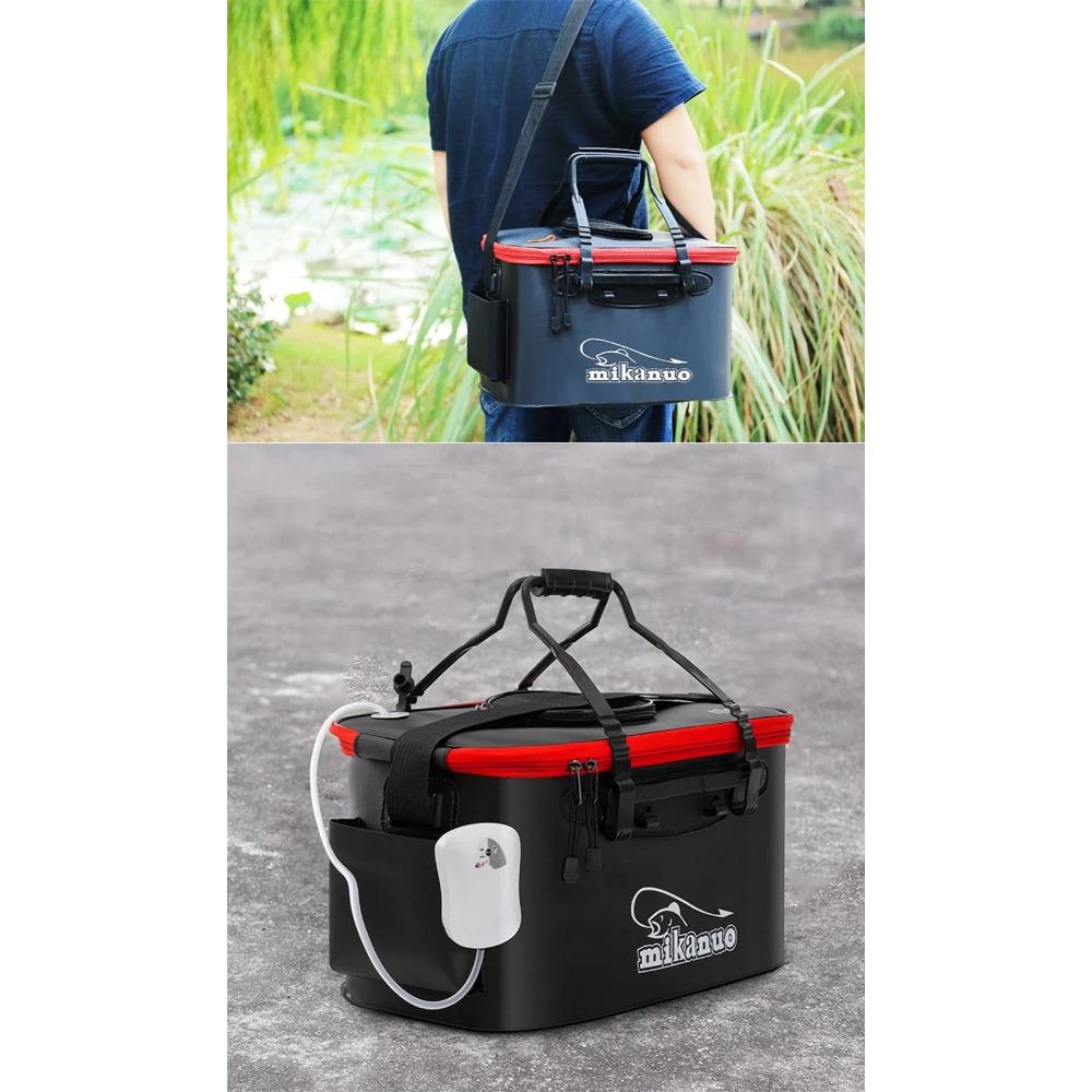 New 30-50cm Fishing Bucket EVA Foldable Carrying Handle Collapsible Live Fish Box with Side Pocket and Zipper for Travel Camping