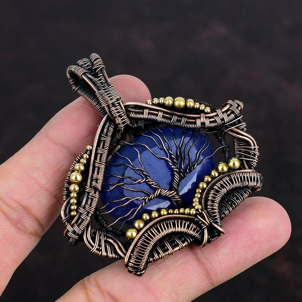 Baum des Lebens Facettierter Blauer Saphir Anhänger Kupferdraht gewickelter Anhänger Handgefertigter Anhänger Edelsteinschmuck Geschenke für Sie Anständiger Kupferschmuck