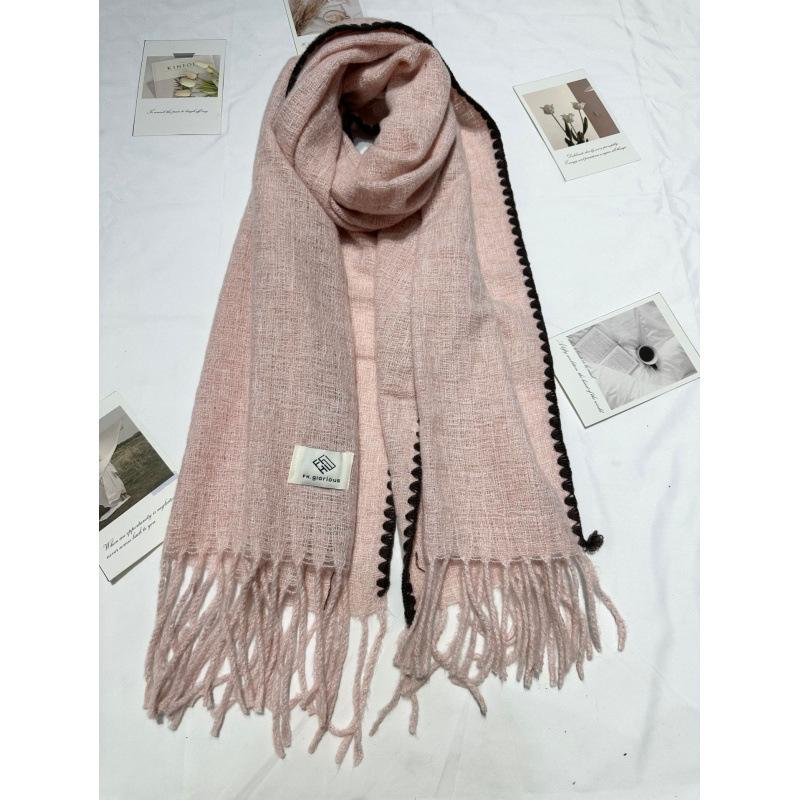New Ins Versatile Atmosphere Solid Color Dog Tooth Edge Imitation Cashmere Scarf Thickened Large Version Scarf Shawl