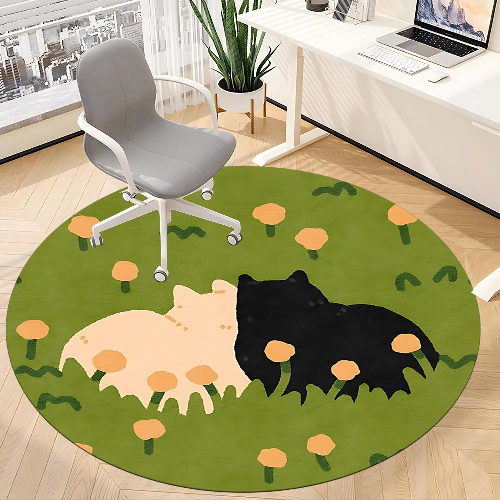 1pc Cat "Paw" Office Round Area Rug, Under Office Chairs Bedroom Living Room Home Decor, Room Deco, Available In Various Sizes