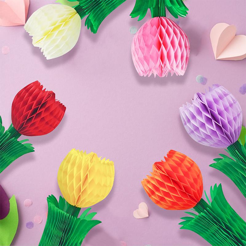Honeycomb Tulip Flower Paper Tulip Floral Honeycomb Ceiling Hanging Decoration For Office Home Wedding Birthday Party Decor