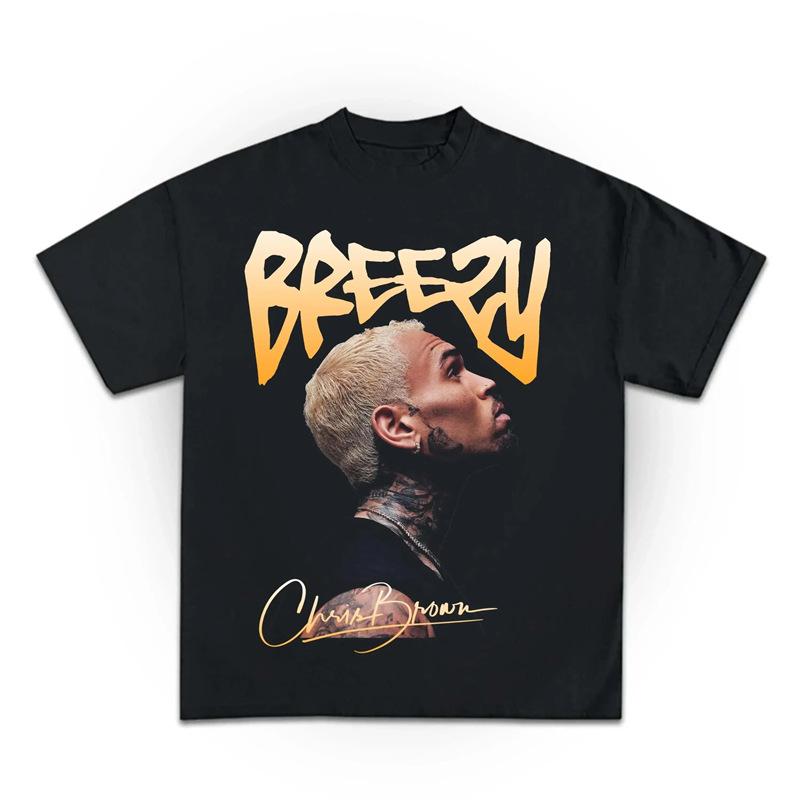 Hip Pop Chris Brown Breezy Bowl XX Concert Tour Cotton TShirt Vintage Short Sleeve Round Neck Print Casual Style for Women Men