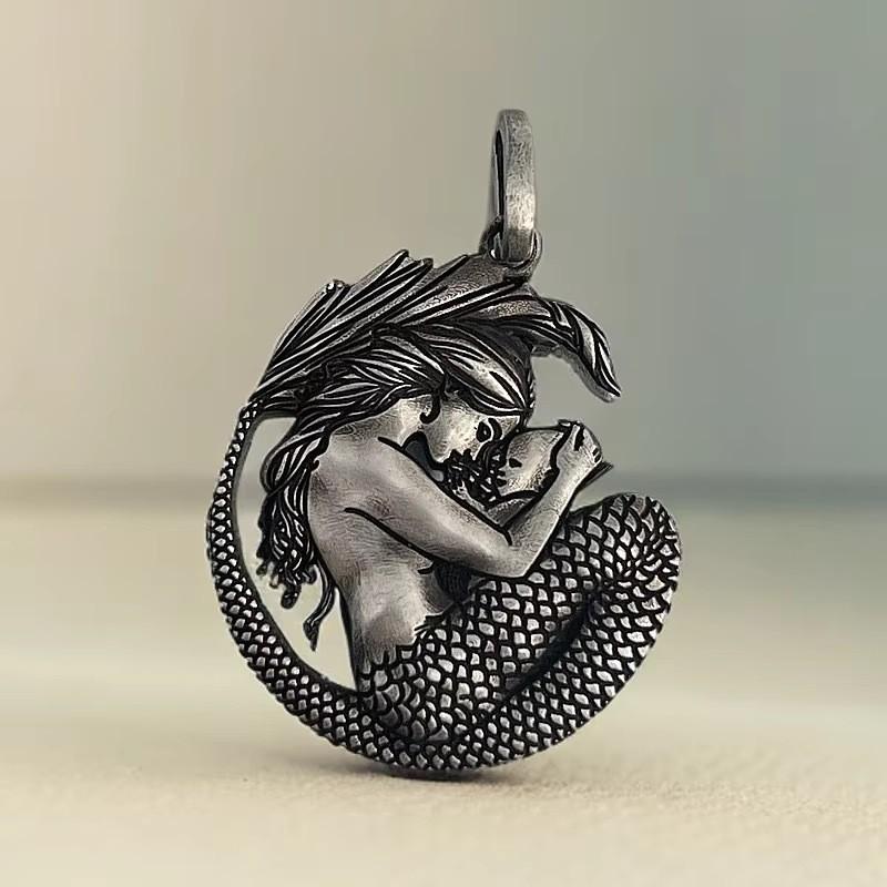 Fashionable Mermaid Pendant Necklace Geometric Pattern Men Decoration Women