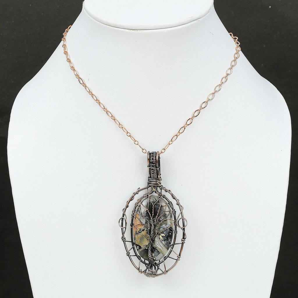 Tree Of Life Maligano Jasper Copper Wire Wrapped Jewelry Dainty Gemstone Pendant Unique Copper Design Jewelry Handmade Wrapped Stone Pendant